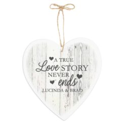 Personalised Love Story Large Wooden Heart Decoration