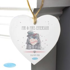 Personalised Me To You Wedding Couple Wooden Heart Decoration