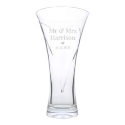 Personalised Mr & Mrs Large Hand Cut Diamante Heart Vase