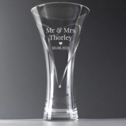 Personalised Mr & Mrs Large Hand Cut Diamante Heart Vase