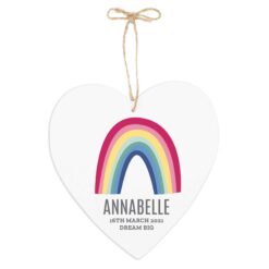 Personalised Rainbow Large Wooden Heart Decoration