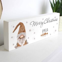 Personalised Scandinavian Christmas Gnome Wooden Block Sign