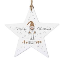 Personalised Scandinavian Christmas Gnome Wooden Star Decoration