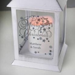 Personalised Silver Reindeer White Lantern