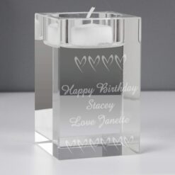 Personalised Small Hearts Glass Tea Light Candle Holder