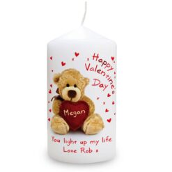 Personalised Teddy Heart Pillar Candle