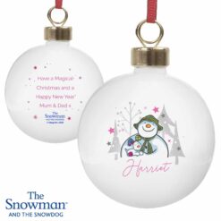 Personalised The Snowman and the Snowdog Pink Bauble
