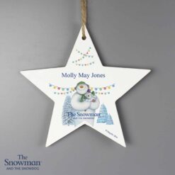 Personalised The Snowman and the Snowdog Wooden Star Decoration