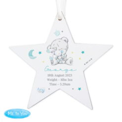 Personalised Tiny Tatty Teddy Dream Big Blue Wooden Star Decoration