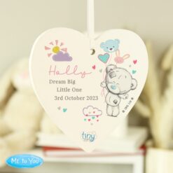Personalised Tiny Tatty Teddy Dream Big Pink Wooden Heart Decoration