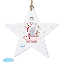 Personalised Tiny Tatty Teddy My 1st Christmas Sleigh Wooden Star Decoration