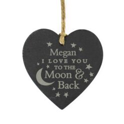 Personalised 'To the Moon and Back' Slate Heart Decoration