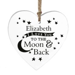 Personalised To the Moon and Back... Wooden Heart Decoration