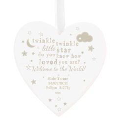 Personalised Twinkle Twinkle Large Wooden Heart Decoration