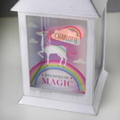 Personalised Unicorn Frost White Lantern