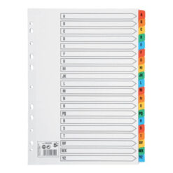 5 Star A4 A-Z 20-Part Subject Dividers Multi Punched Mylar-Reinforced Multicolour Tabs