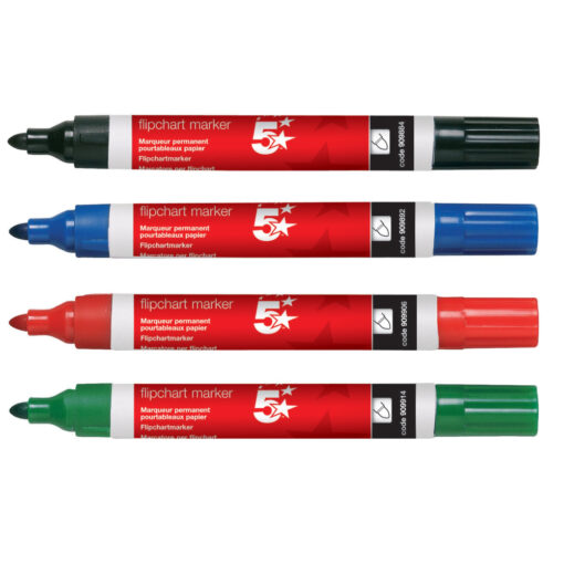 5 Star Flipchart Marker Pens 2mm Bullet Tip Pack of 4