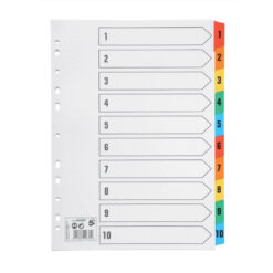 5 Star Office Index Dividers 1-10 Multipunched Coloured Tabs