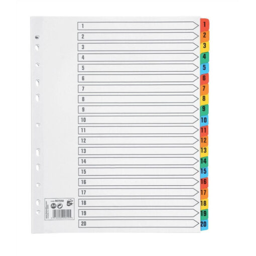 5 Star Office Index Dividers 1-20 Multipunched Extra Wide