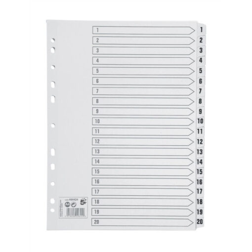 5 Star Office Index Dividers 1-20 Multipunched Tabs