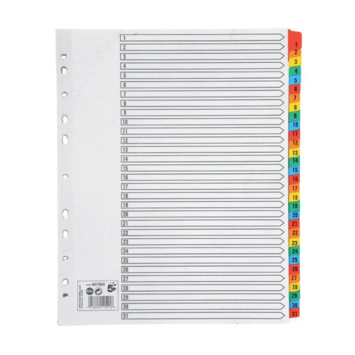 5 Star Office Index Dividers 1-31 Multipunched Extra Wide