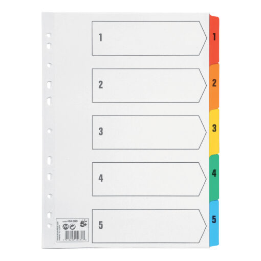 5 Star Office Index Dividers 1-5 Multipunched Coloured Tabs