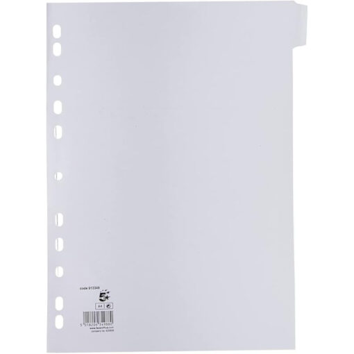 5 Star Subject Dividers Multi Punched Manilla Card 10-Part A4 White
