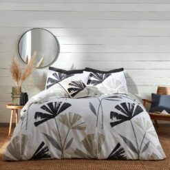 Alma Floral Bed Cover Sets Teal or Natural - double-bed, natural-linen