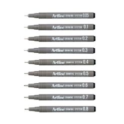 Artline Drawing System Pens Black Ink Set of 9