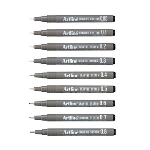 Artline Drawing System Pens Black Ink Set of 9
