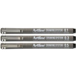 Artline Drawing System Pens Black Ink Wallet 3 Pack