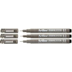 Artline Drawing System Pens Black Ink Wallet 3 Pack