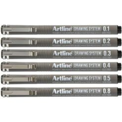 Artline Drawing System Pens Black Ink Wallet 6 Pack