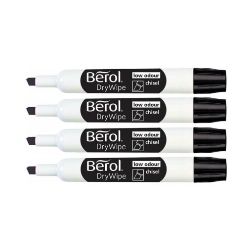 Berol Drywipe Whiteboard Markers Think Chisel Tip - Pack Of 4