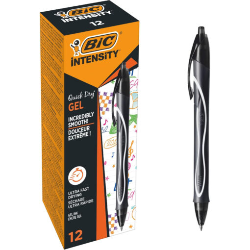 BIC Gel-Ocity Quick Dry Ballpoint Pens, Medium Point Black x 12