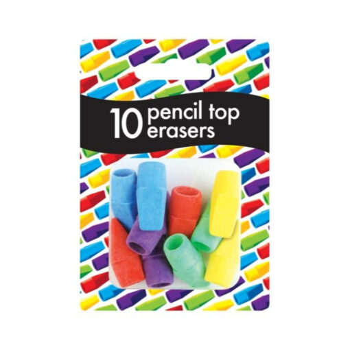 County Pencil Top Erasers Assorted Colours Pack of 10