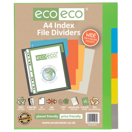 eco eco A4 Wide Index File Dividers Tabs Pack of 5