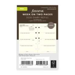 Filofax Mini Week on Two Pages Multi Language Cotton Cream 2026 Diary Refill 68124