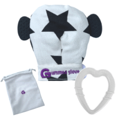 Gummee glove teething mitten Black and White Monochrome with Grey Heart ring