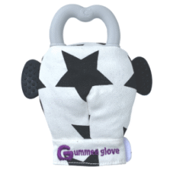 Gummee glove teething mitten Black and White Monochrome with Grey Heart ring
