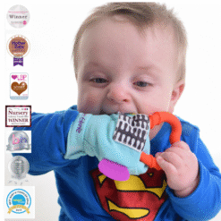 Gummee glove teething mitten Turquoise and Heart shaped ring