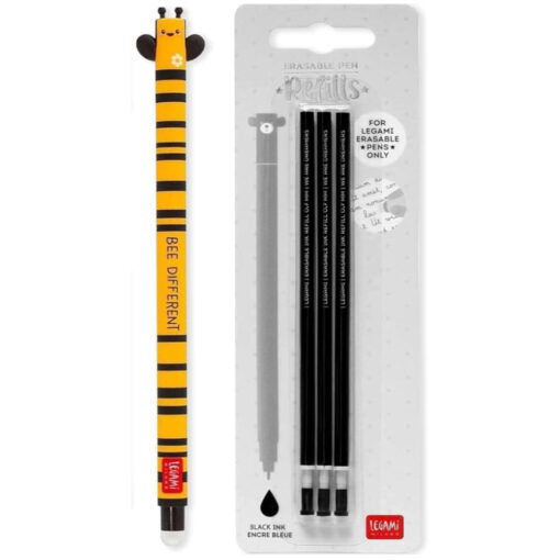 Legami Erasable Gel Pen Bee + 3 Black Refills