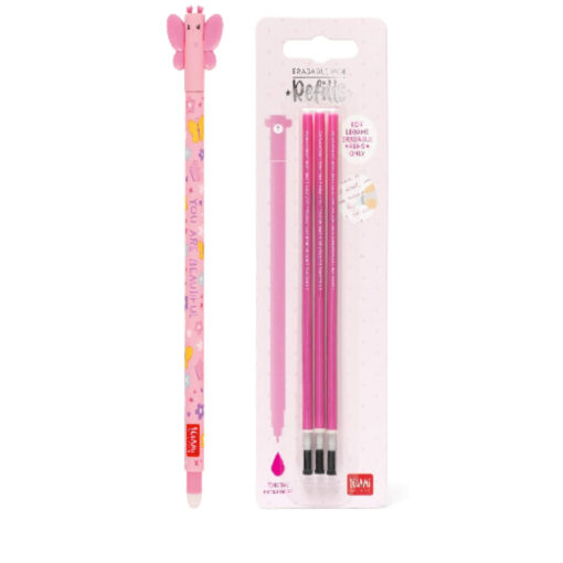 Legami Erasable Gel Pen Butterfly + 3 Pink Refills