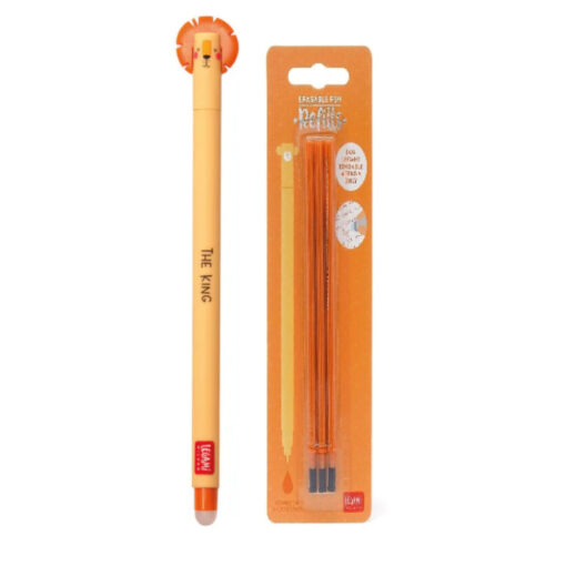 Legami Erasable Gel Pen Lion + 3 Orange Refills