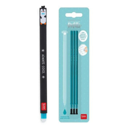 Legami Erasable Gel Pen Penguin + 3 Turquoise Refills