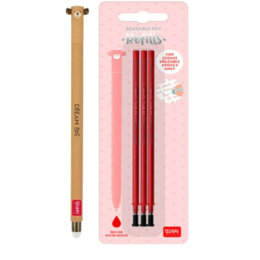 Legami Erasable Gel Pen Teddy Bear + 3 Red Refills