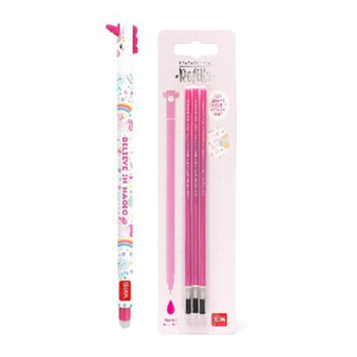 Legami Erasable Gel Pen Unicorn + 3 Pink Refills