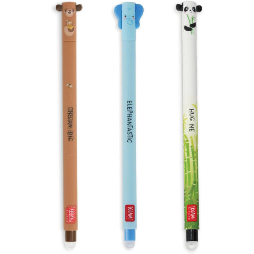 Legami Erasable Gel Pens Elephant Panda Bear Set of 3