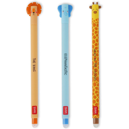 Legami Erasable Gel Pens Lion Giraffe Elephant Set of 3