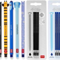 Legami Erasable Gel Pens Panda Cat Bee Shark Elephant Hippo + Black & Blue Refills